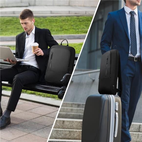 Backpack for Men Business Slim Backpack with USB Charger Computer